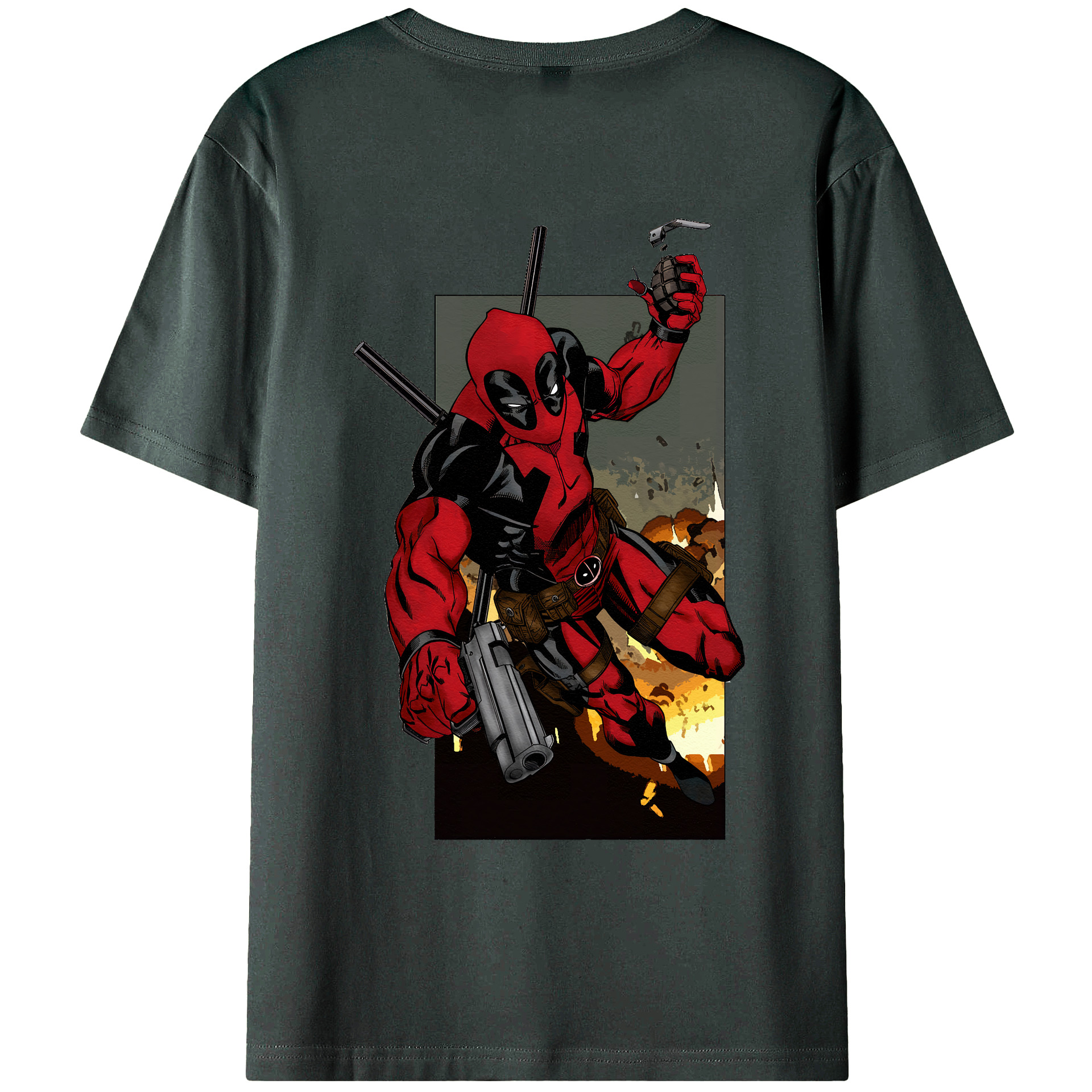 （画像用） Deadpool デッドプール 綿100％ メンズ半袖Tシャツ（バックプリント） 通気性